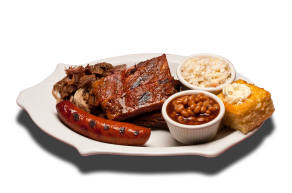 Smoked Combo - Three St. Louis ribs, pulled pork & smoked sausage. Choice of two sides and cornbread.
